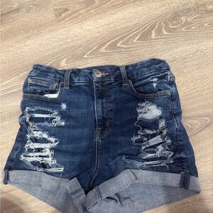 American Eagle Outfitters Dark Blue Distressed Jean Shorts